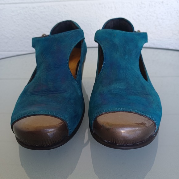 Naot Teal Blue Leather ⁰Pumps Metallic Bronze Cap Toe Size 39 L8 299406 - Picture 3 of 10